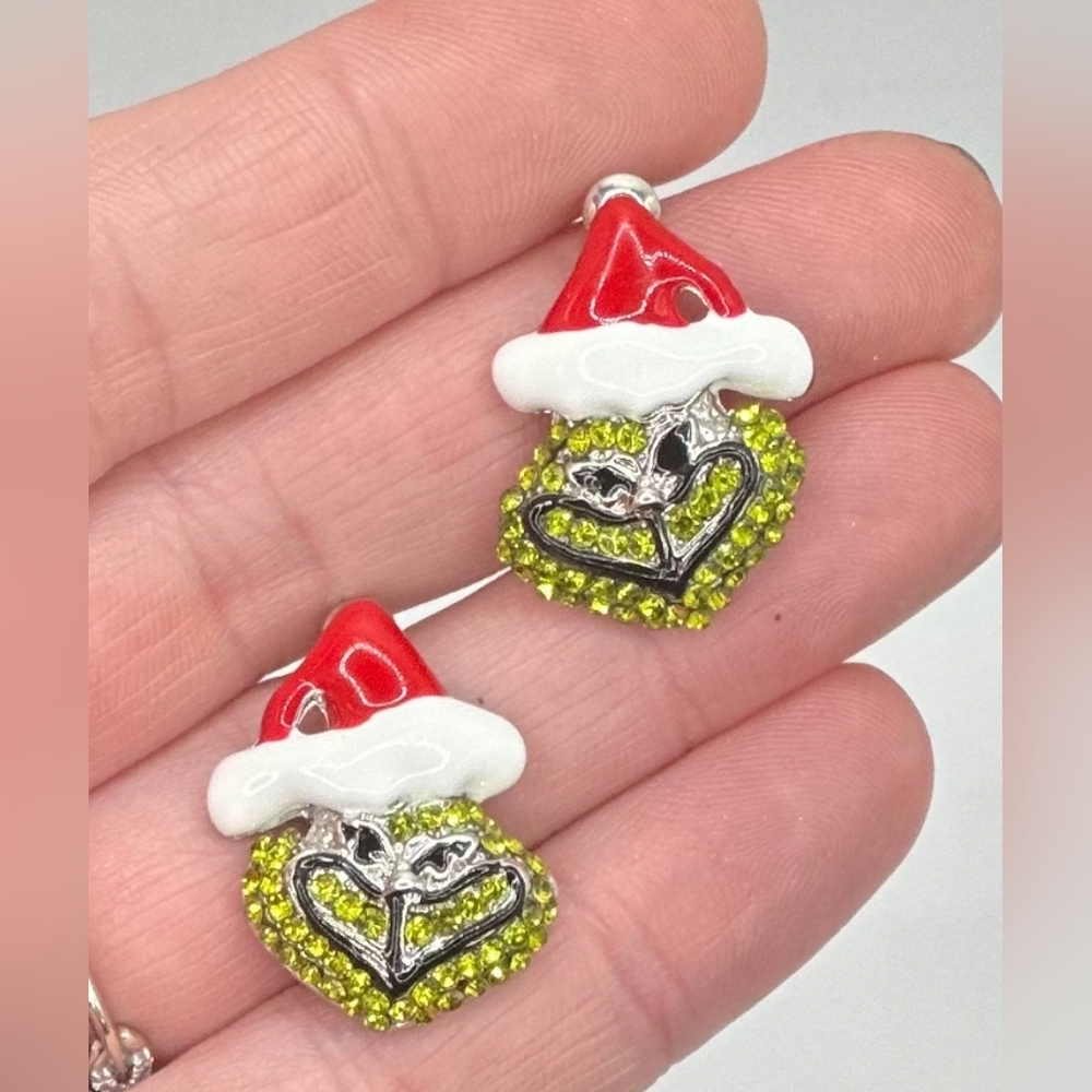 The Grinch Christmas Rhinestone Necklace & Earring Set - Picture 2 of 4